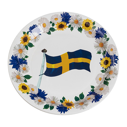  Assiett Svenska flaggan - 8st, 18cm 