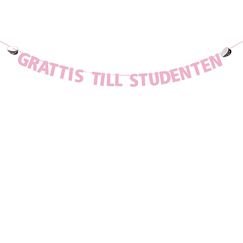  Banner/Girlang Grattis till studenten, Rosa - 3,6m 