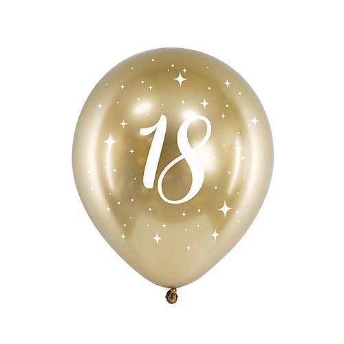  Ballonger 18 år, Guld - 6st, 30cm 