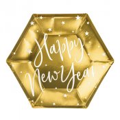 Assiett Happy New Year guld - 6st, 18cm