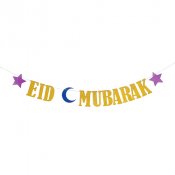 Girlang Eid Mubarak, Guld - 2,4m x 11cm