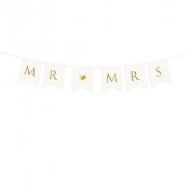 Banner Mr & Mrs, vit med guldtext - 15x85 cm