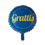 Folieballong Grattis, Bl/Gul - 46cm