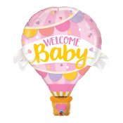 Rosa Luftballong Welcome baby, Folieballong - 107cm