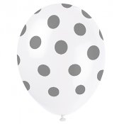 Ballonger Vita med silver prickar - 6st