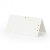 Placeringskort, vita med guldstjrnor - 10st, ca. 5,5cm hg nr den r vikt