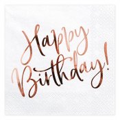 Servetter HBD, Ros-text - 20st, 33x33cm