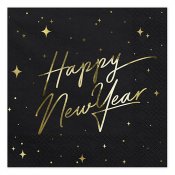 Happy New Year, Svarta servetter - 20st, 33x33cm