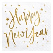 Servetter Happy New year, Vita/Guld - 20st, 33x33cm