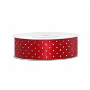 Sidenband, Rtt med vita prickar - 25mm x 25m