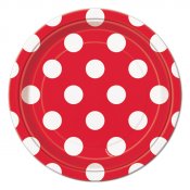 Pappersassiett R�d Prickig - 8st, 18cm