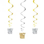 H�ngande dekoration i guld och silver, Happy New Year