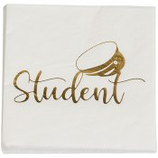 Servetter Student, Vit/Guld - 16st, 33x33cm