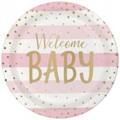 Tallrik Welcome baby, Rosa - 22cm, 8st
