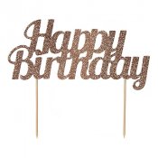 Happy Birthday, Trtdekoration Rosglittrig - 17x15cm