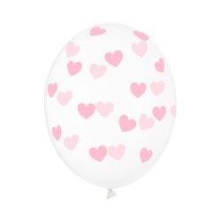 Ballonger Transparanta med rosa hjrtan - 6st