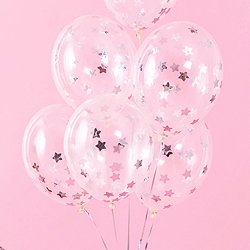 Ballonger med Stjrnkonfetti Silver - 6st