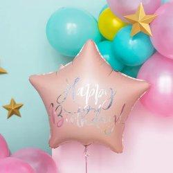 Stjrna Puder Rosa "HBD" Folieballong - 40cm