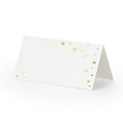 Placeringskort, vita med guldstjrnor - 10st, ca. 5,5cm hg nr den r vikt