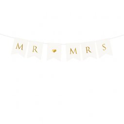  Banner Mr & Mrs, vit med guldtext - 15x85 cm 
