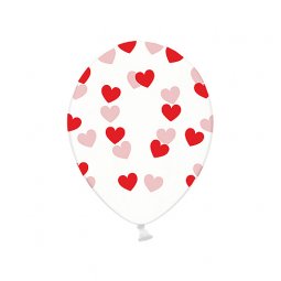  Ballonger Transparenta med rda hjrtan - 6st,  30cm 
