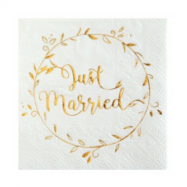 Servetter Just Married Guld - 20st, 25x25cm