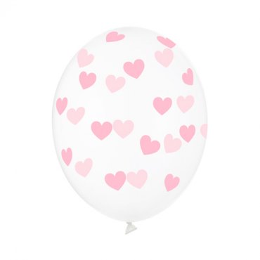 Ballonger Transparanta med rosa hjrtan - 6st