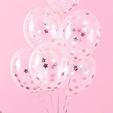 Ballonger med Stjrnkonfetti Silver - 6st