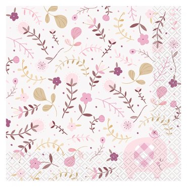 Servetter Rosa Baby Elefant - 16st, 33x33cm