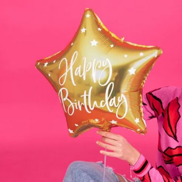 Stjrna Guld "HBD" Folieballong - 40cm