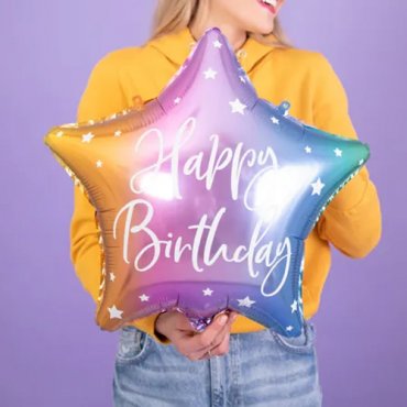 Stjrna Mixade frger "HBD" Folieballong - 40cm