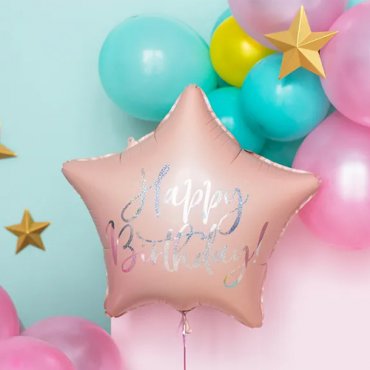 Stjrna Puder Rosa "HBD" Folieballong - 40cm