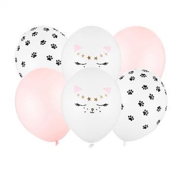 Ballonger Katter, Rosa/Vit - 6st