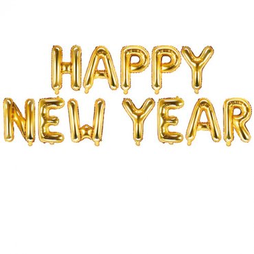 Ballong HAPPY NEW YEAR, Guldiga Bokstavsballonger (flyger ej) - 35cm