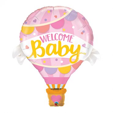 Rosa Luftballong Welcome baby, Folieballong - 107cm