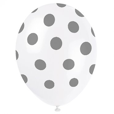 Ballonger Vita med silver prickar - 6st