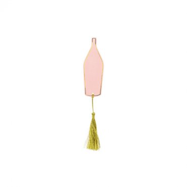 Placeringskort - Rosa Proseccoflaska m. tassel - 6st, 3.5 x 10 cm + tassel