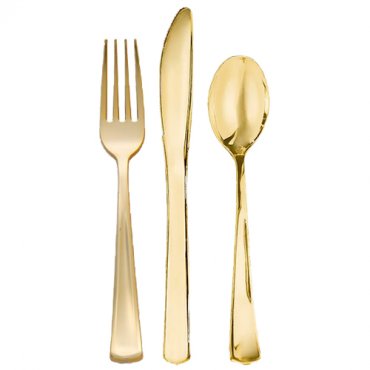 Engngsbestick Metallic Guld, gaffel-kniv-sked - 6st av varje