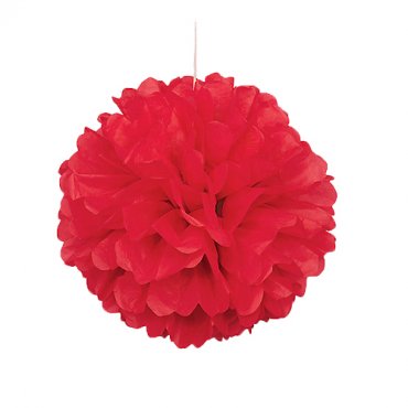 Pom Pom, Rd Takdekoration - 40cm