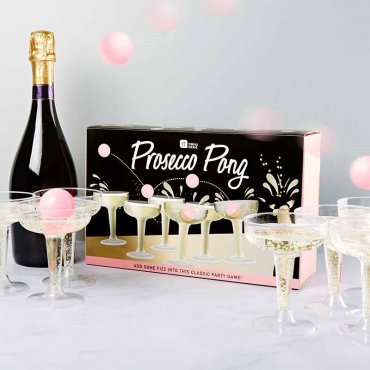 Prosecco Pong - 12 glas & 3 rosa pingisbollar