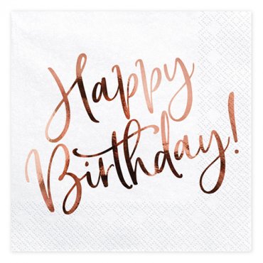 Servetter HBD, Ros-text - 20st, 33x33cm