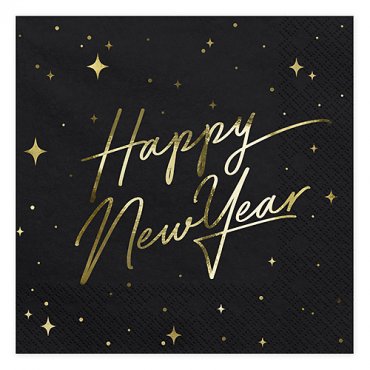 Happy New Year, Svarta servetter - 20st, 33x33cm