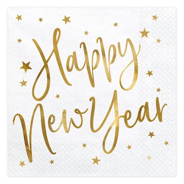 Servetter Happy New year, Vita/Guld - 20st, 33x33cm