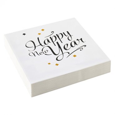 Servetter Happy New Year, Vita - 20st, 33x33cm