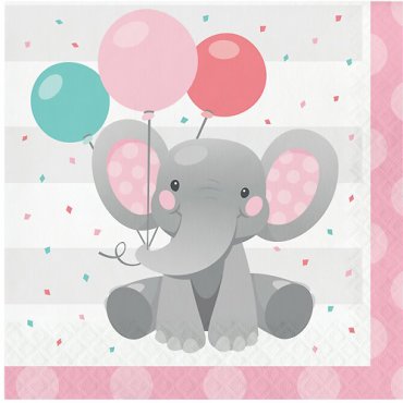 Servetter Pastell Rosa Elefant - 16st, 33x33cm