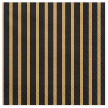 Servetter Guld/Svart randiga - 20st, 33x33cm