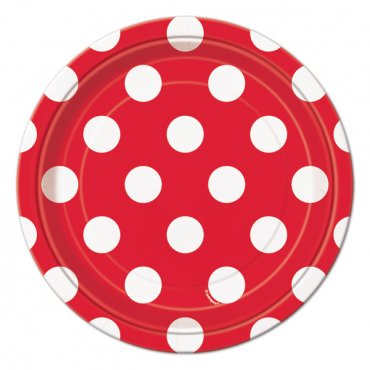 Pappersassiett R�d Prickig - 8st, 18cm