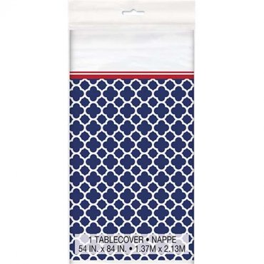 Bordsduk i plast, eng�ngsduk, M�rkbl� m�nstrad - 1,37x2,13m