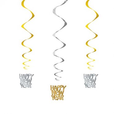 H�ngande dekoration i guld och silver, Happy New Year