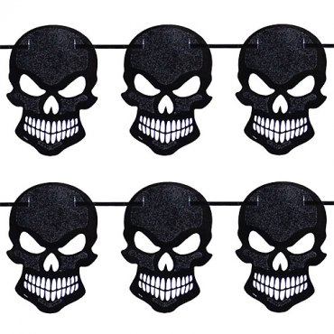 Girlang svarta skelett, glittrig - 6m